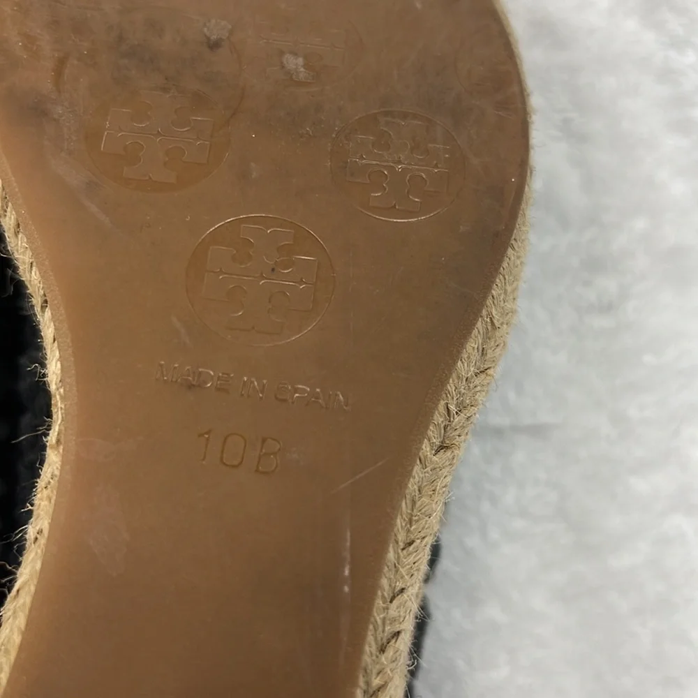 EUC Tory Burch Black Lace Peeptoe Wedge Espadrilles